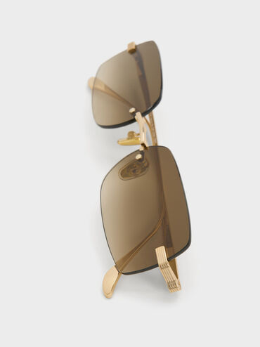 Easton Rimless Rectangular Sunglasses, Gold, hi-res