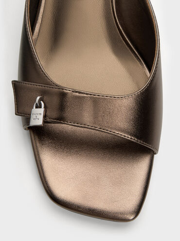 Griselda Metallic Kitten-Heel Mules, Bronze, hi-res