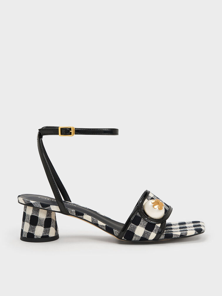 Pearl-Embellished Gingham Sandals, Multi, hi-res