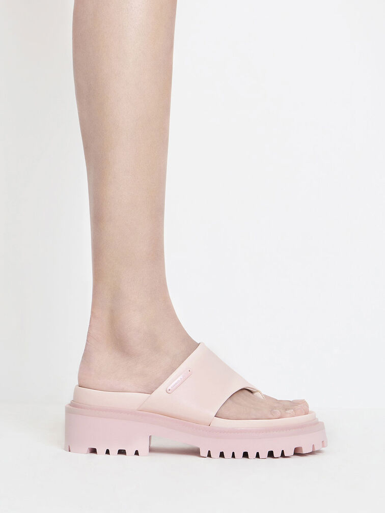 Padded Ridged-Sole Thong Sandals, Light Pink, hi-res