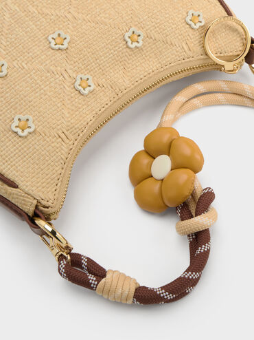 Philomena Raffia Flower Crossbody Bag, Beige, hi-res