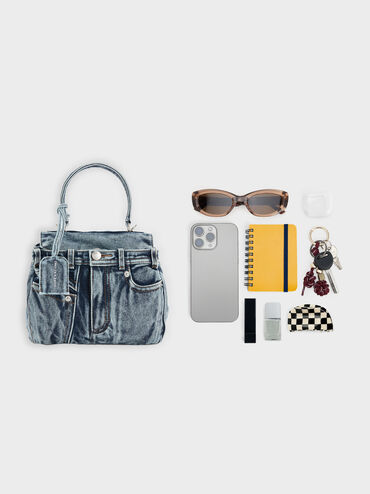 Arita Denim Jeans Top Handle Bag, Denim Blue, hi-res