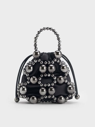 Beaded Top Handle Bag, Jet Black, hi-res