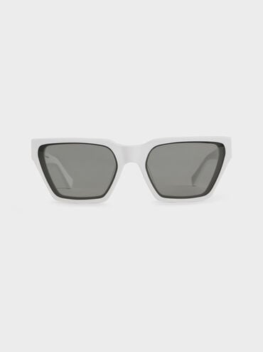 Recycled Acetate Angular Sunglasses, White, hi-res