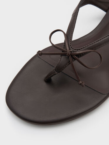 Bow Slingback Thong Sandals, Dark Brown, hi-res