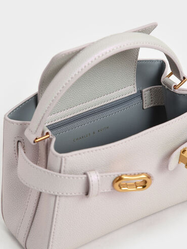 Aubrielle Metallic-Buckle Top Handle Bag, Pearl, hi-res