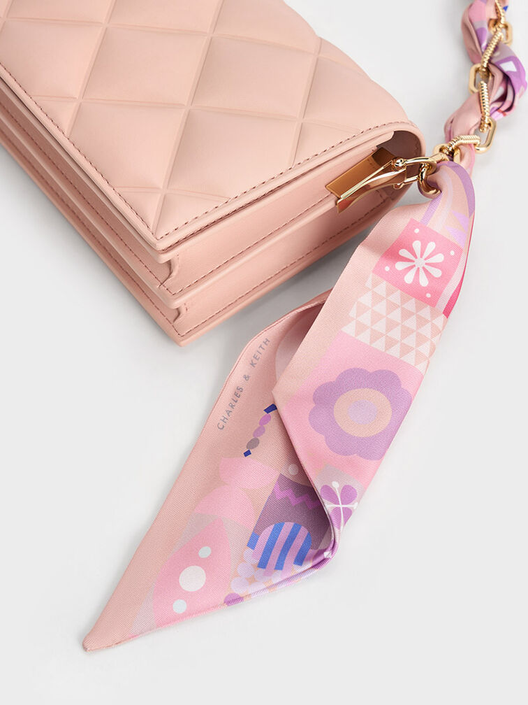Alcott Scarf Handle Quilted Clutch, Pink, hi-res