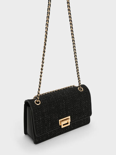 Everline Tweed Braided-Strap Shoulder Bag, Black, hi-res