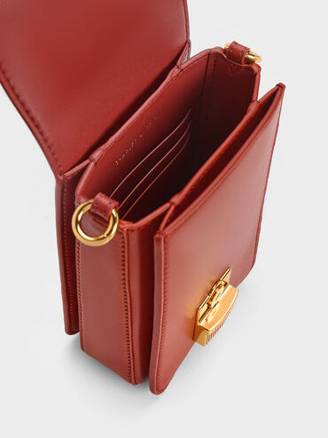 Kalinda Metallic Accent Phone Pouch, Brick, hi-res