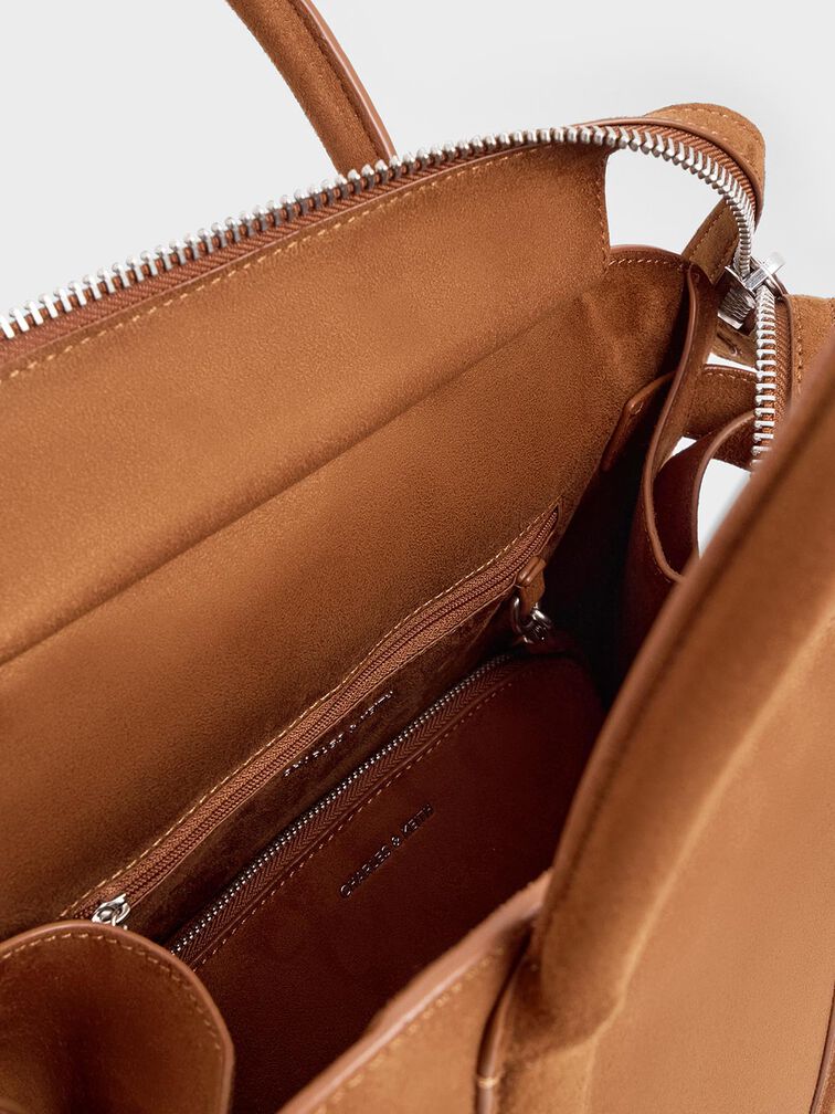Axel Faux Suede Bowling Bag, Brown, hi-res