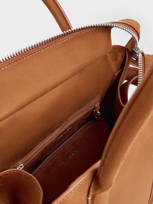 Axel Faux Suede Bowling Bag, Brown, hi-res