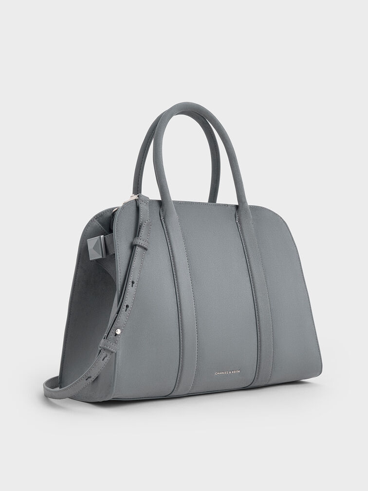 Axel Faux Suede Bowling Bag, Grey, hi-res