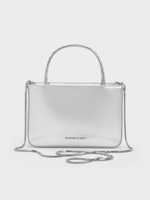 Satin Crystal-Embellished Top Handle Bag, Dusk Silver, hi-res