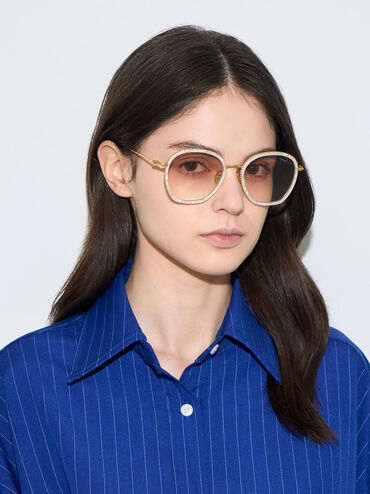 Twisted Metallic Butterfly Sunglasses, Cream, hi-res