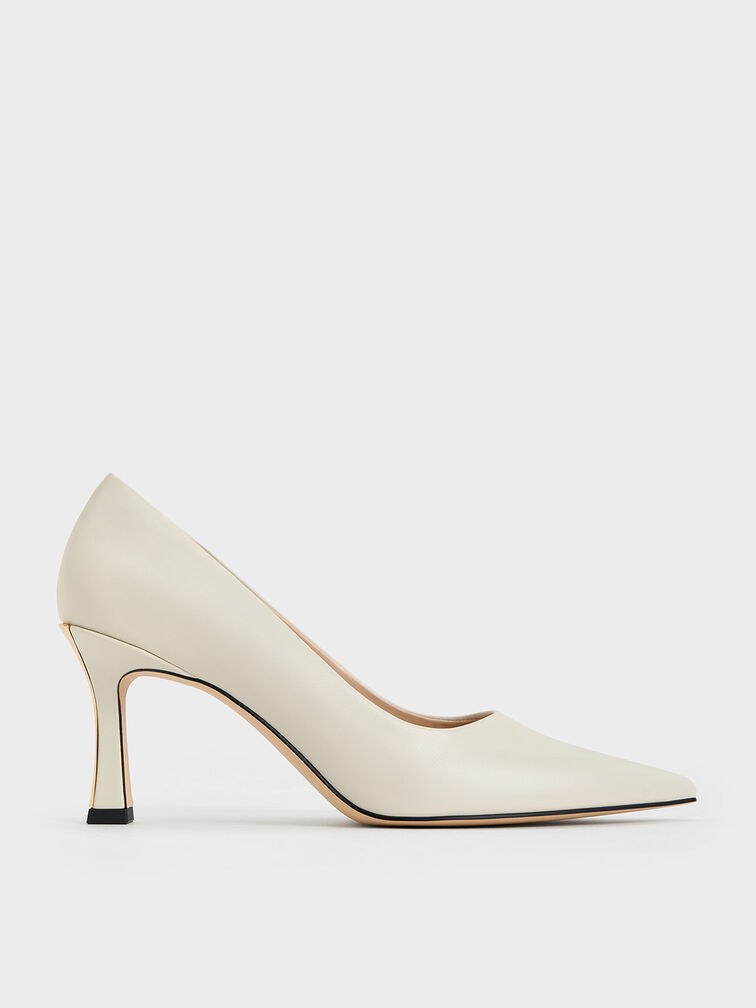 Flared Heel Pointed-Toe Pumps, Chalk, hi-res