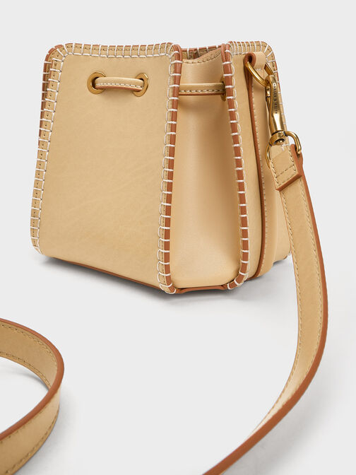Circe Stitch-Trim Bucket Bag, Beige, hi-res