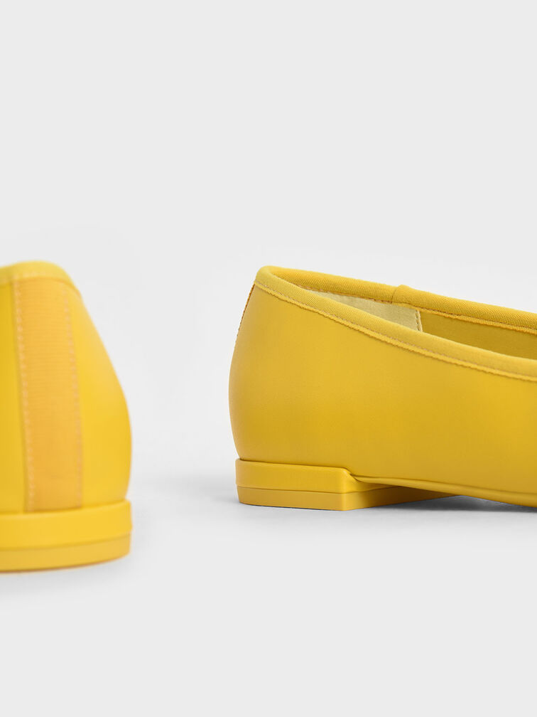 Bead Embellished Bow-Tie Ballerina Flats, Yellow, hi-res