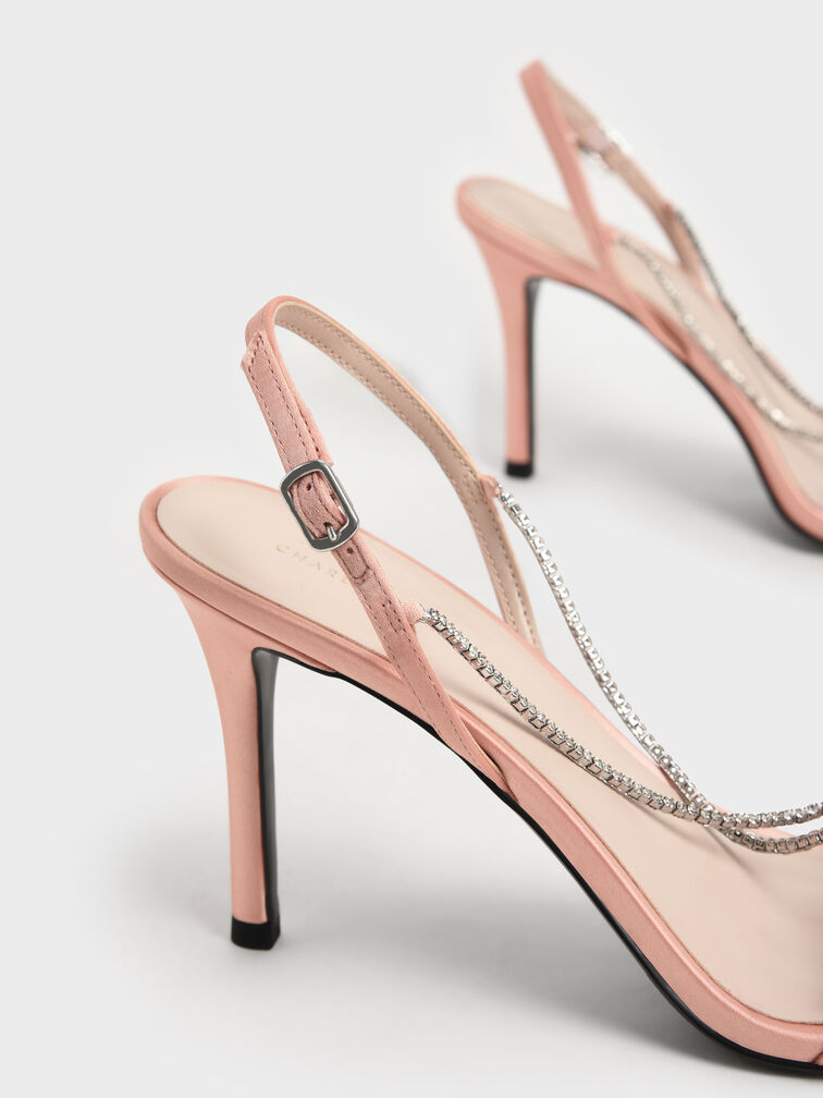 Adel Recycled Polyester Gem-Strap Stiletto Sandals, Blush, hi-res