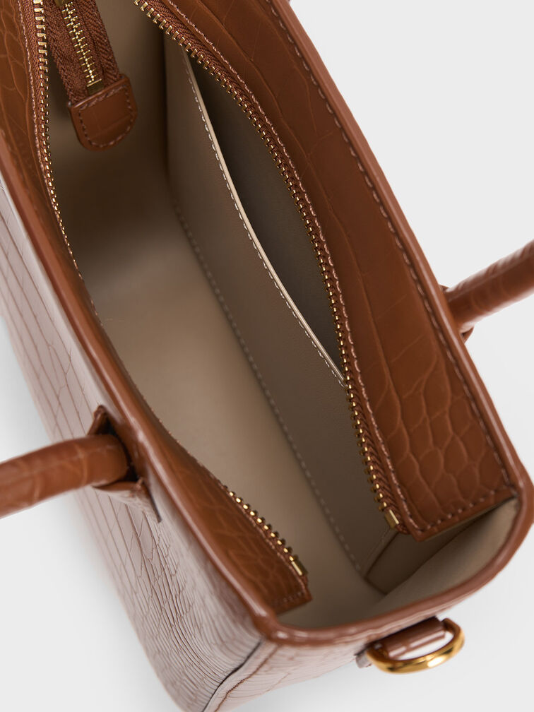 Meriah Croc-Embossed Tote Bag, Chocolate, hi-res