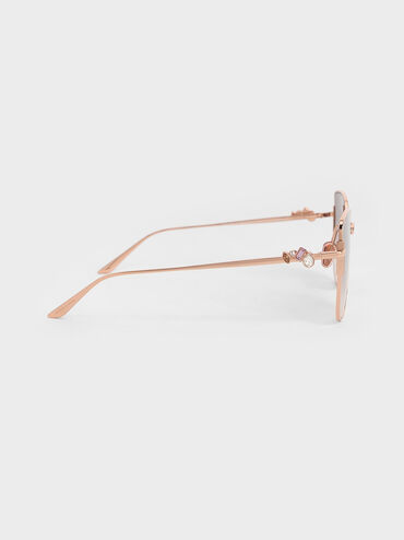 Crystal-Embellished Metal-Rim Butterfly Sunglasses, Rose Gold, hi-res