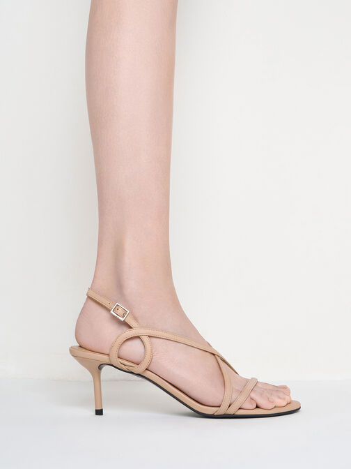 Strappy Stiletto-Heel Slingback Sandals, Nude, hi-res