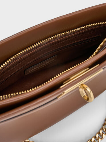 Lennie Chain-Handle Shoulder Bag, Dark Brown, hi-res