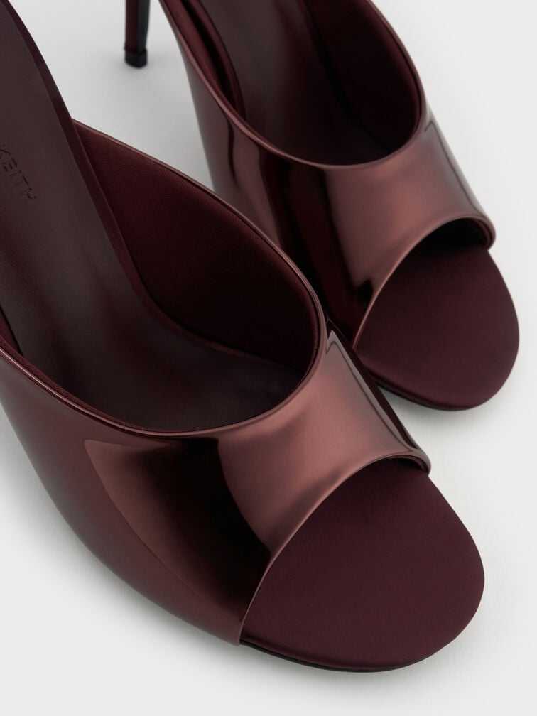 Patent Stiletto Mules, Burgundy, hi-res