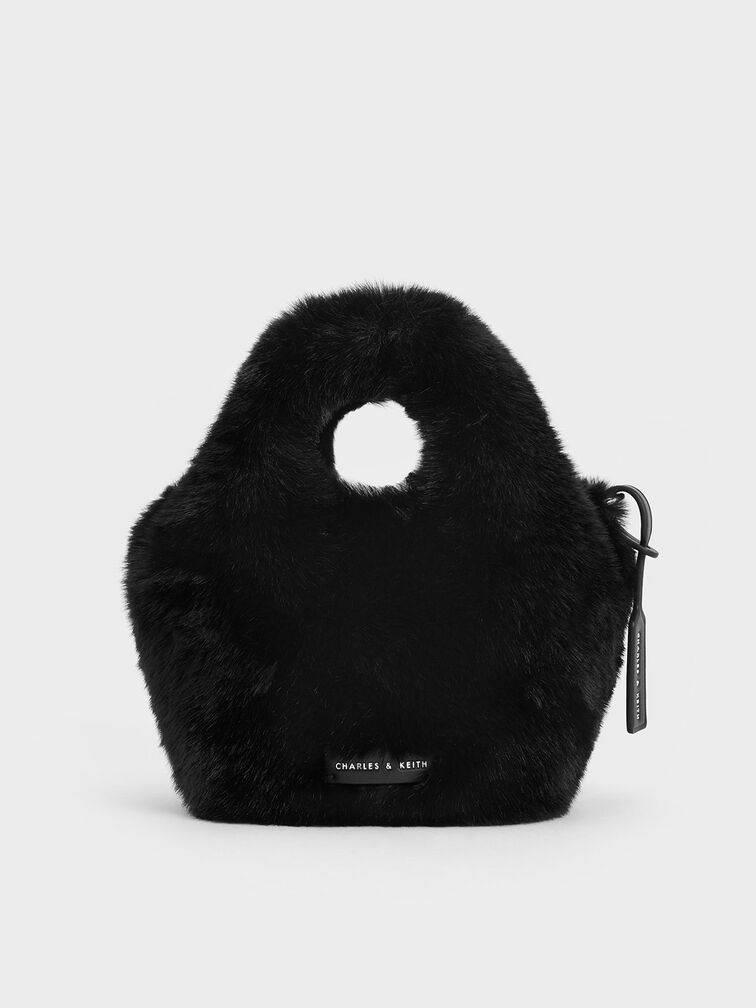 Yama Furry Chain-Handle Bag, Noir, hi-res