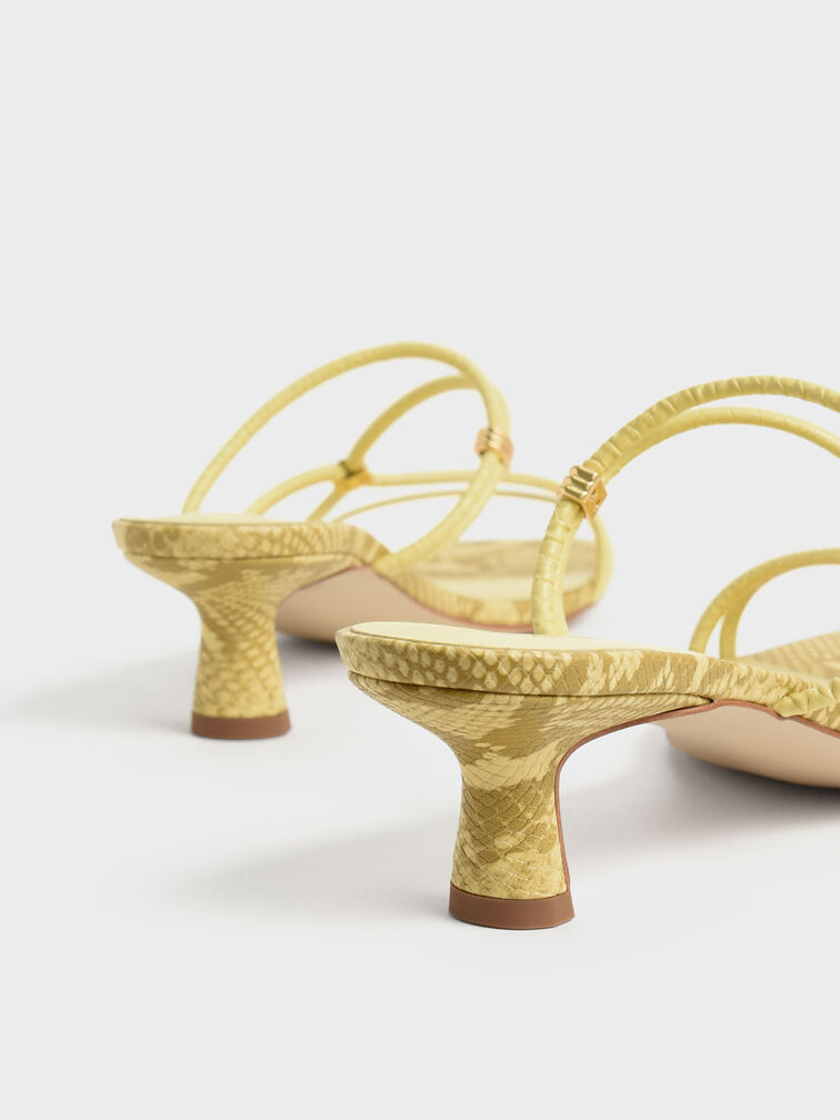 Snake-Print Metallic-Accent Strappy Mules, Animal Print Yellow, hi-res