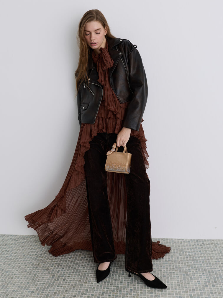 Mini Albany Leather & Satin Crystal-Embellished Knot-Bow Bag, Nude, hi-res