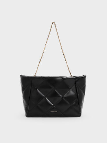 Apfra Quilted Chain-Handle Tote Bag, Black, hi-res