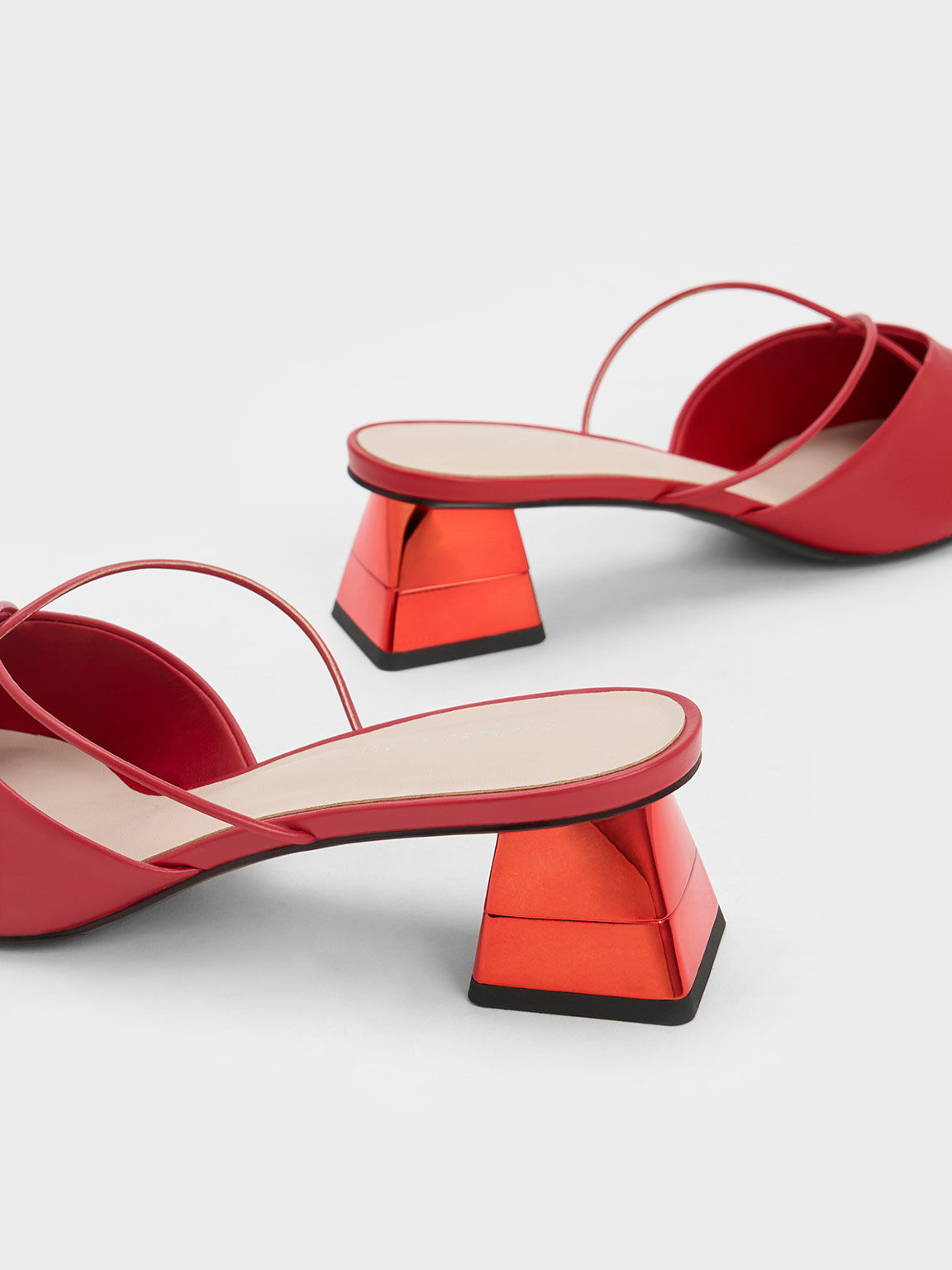 Red mules block store heel