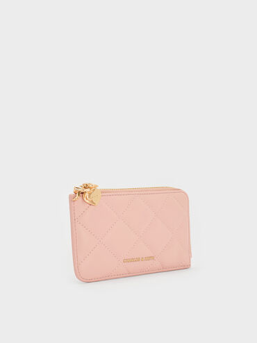 Arrietty Quilted Bow-Heart Charm Zip-Around Wallet, Light Pink, hi-res