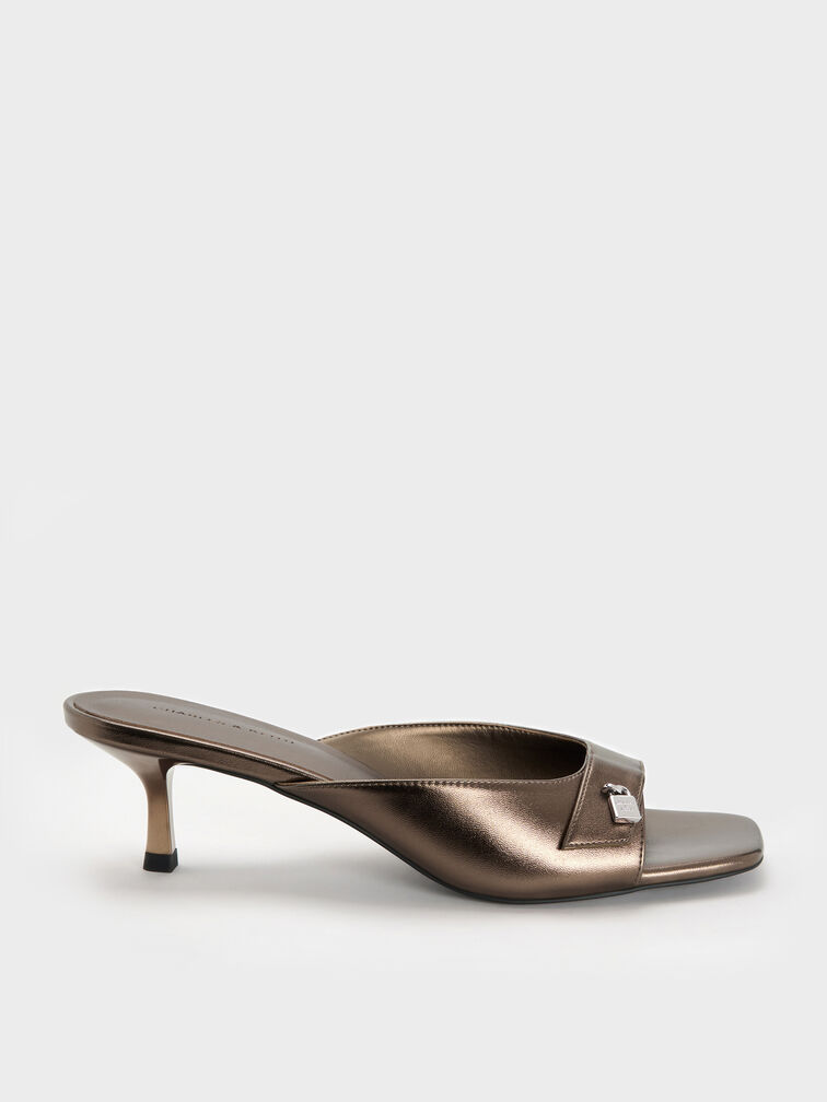 Griselda Metallic Kitten-Heel Mules, Bronze, hi-res
