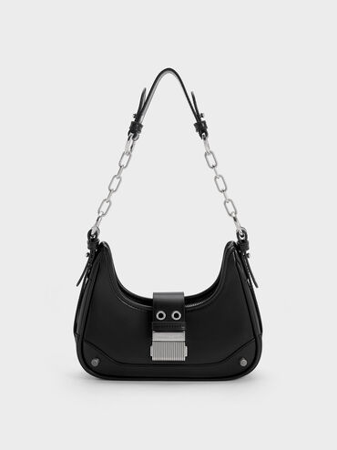 Winslet Belted Hobo Bag, Black, hi-res