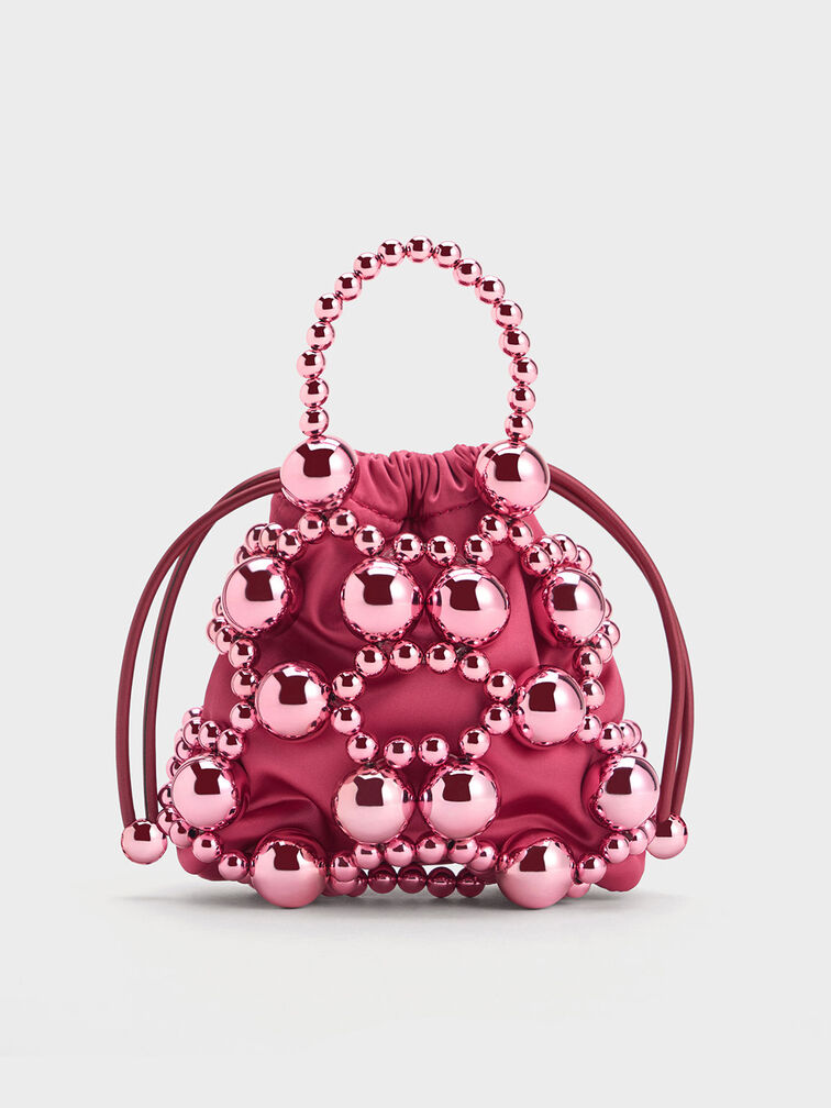 Beaded Top Handle Bag, Fuchsia, hi-res