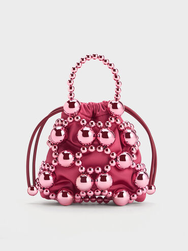 Beaded Top Handle Bag, Fuchsia, hi-res