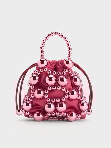 Beaded Top Handle Bag, Fuchsia, hi-res