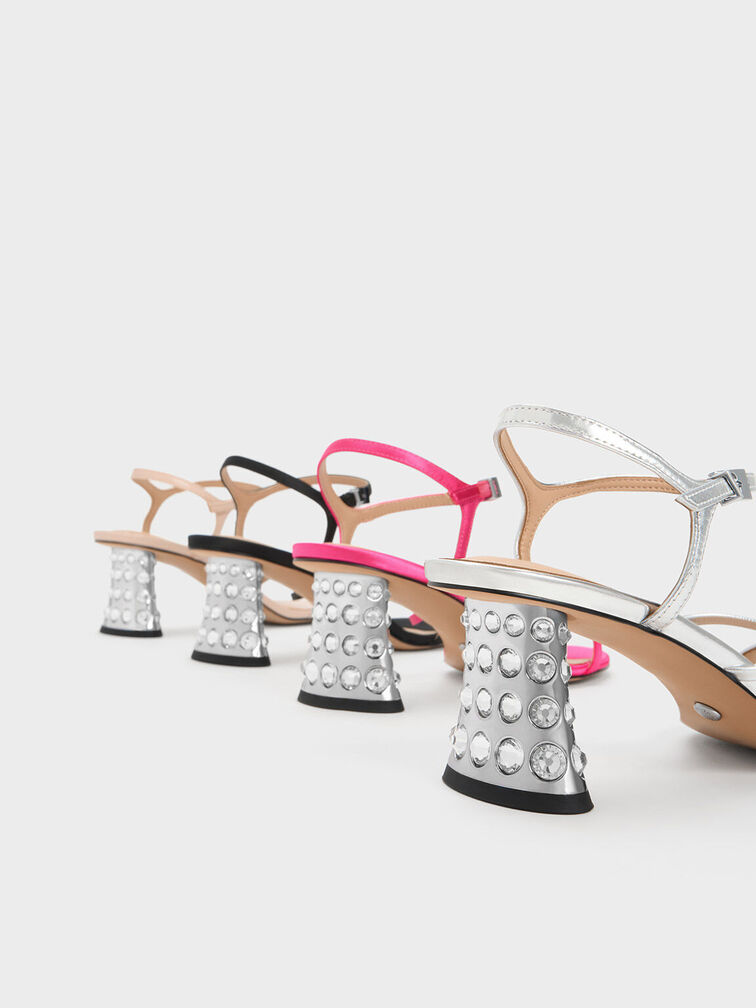 Embellished Heel Recycled Polyester Sandals, Pink, hi-res