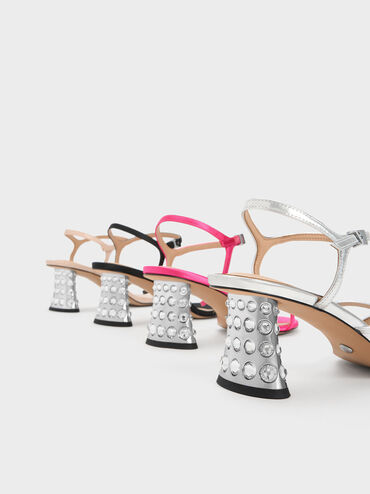 Embellished Heel Recycled Polyester Sandals, Pink, hi-res