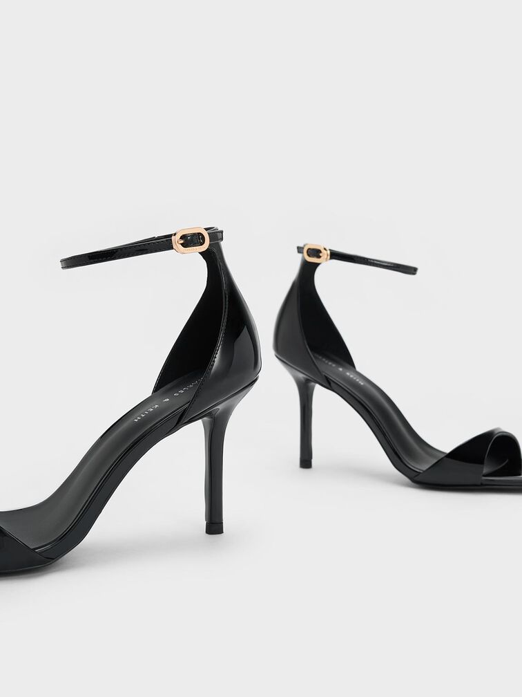 Patent Ankle Strap Heeled Sandals, Black Patent, hi-res