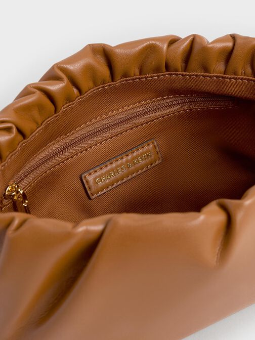 Brigette Ruched Chain-Handle Clutch, Brown, hi-res