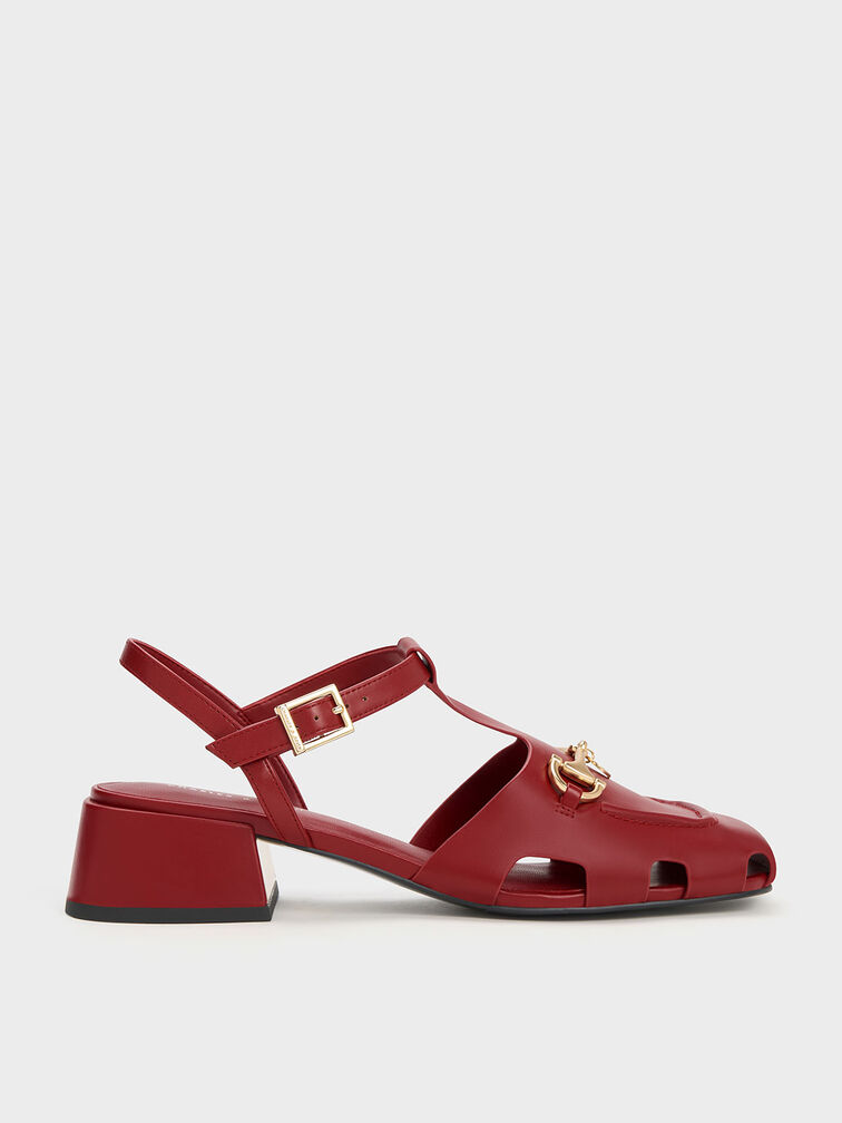 Cut-Out T-Bar Pumps, Red, hi-res