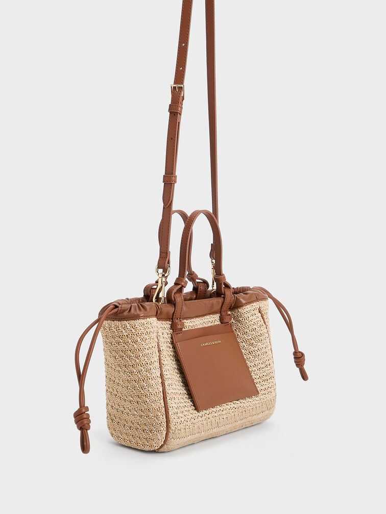 Babylon Raffia Drawstring Tote Bag, Multi, hi-res