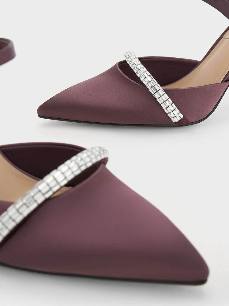 Demi Recycled Polyester Embellished Pointed-Toe Mules, Prune, hi-res