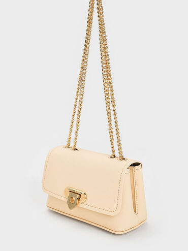 Alcott Push-Lock Chain Bag, Beige, hi-res