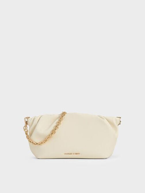 Brigette Ruched Chain-Handle Clutch, Cream, hi-res