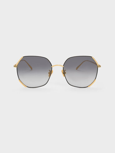 Geometric Wire-Frame Butterfly Sunglasses, Black, hi-res