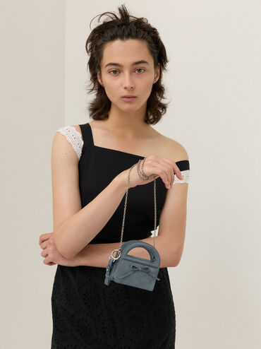 Reese Bow Top Handle Wristlet, Smoky Blue, hi-res