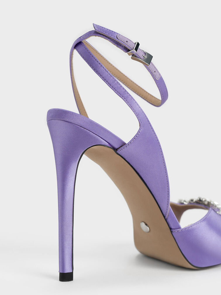 Metallic Gem-Encrusted Ankle Strap Sandals, Purple, hi-res
